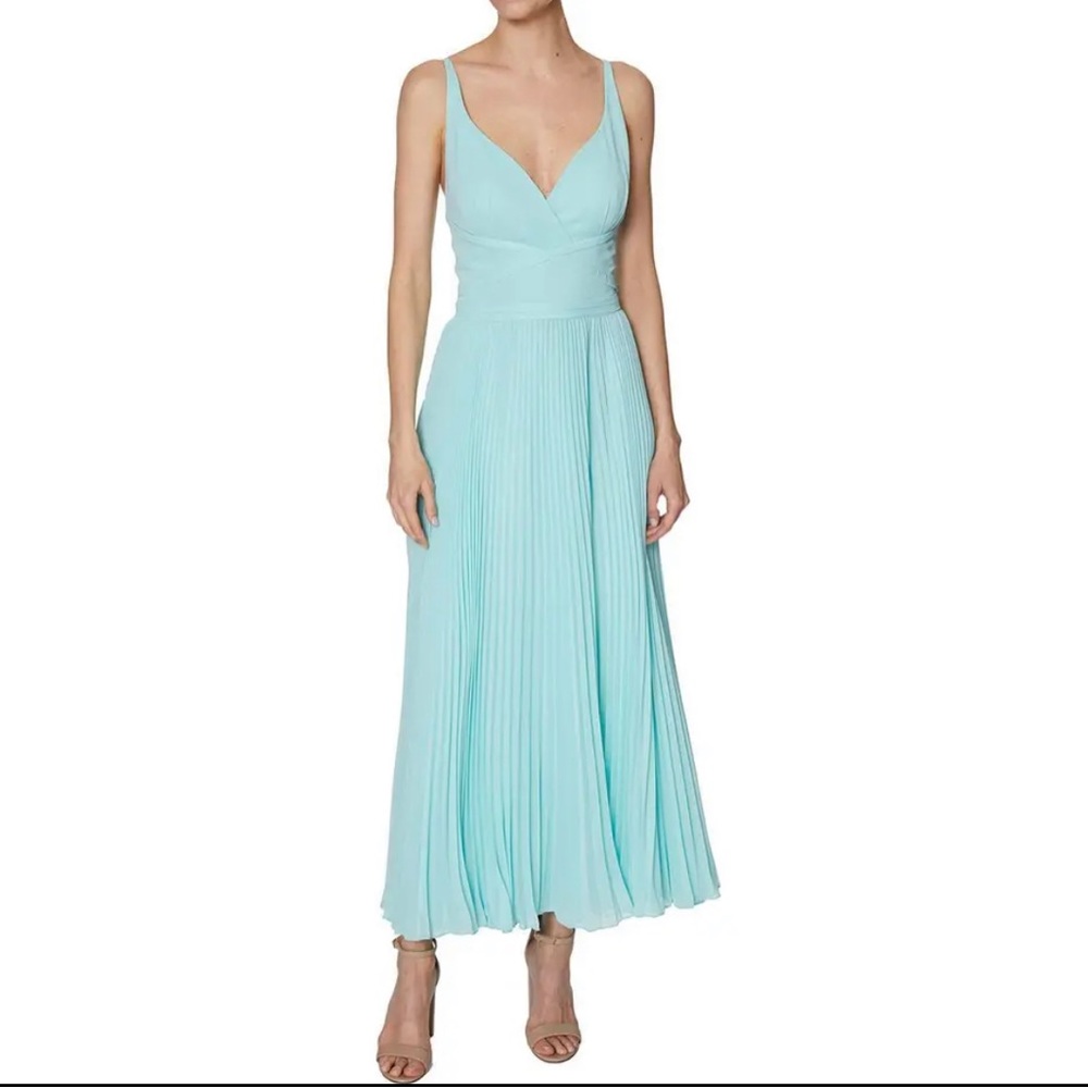 NWT Laundry by Shelli Segal Mint Tea Length Pleated Dress with Crisscross Back